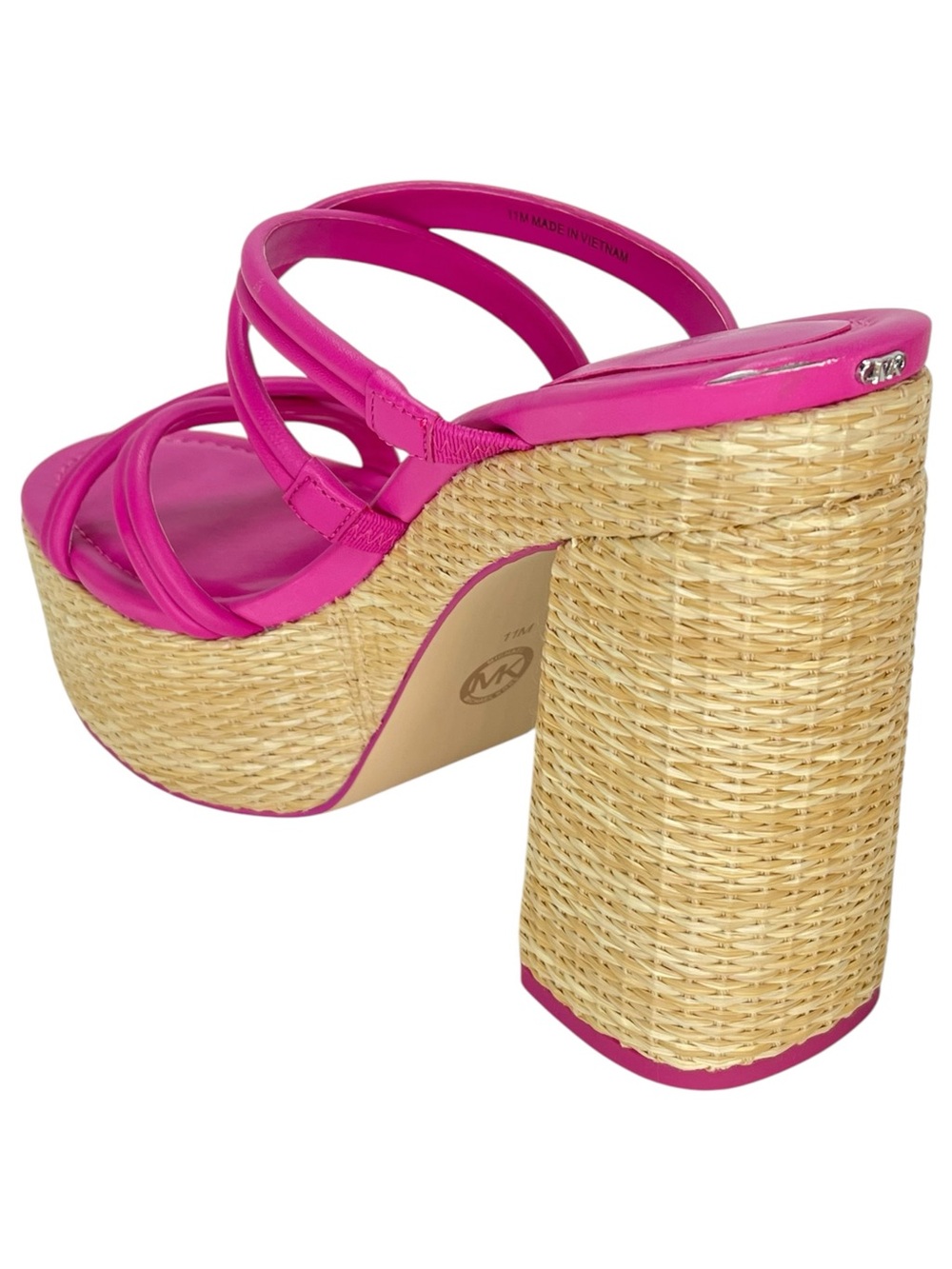 Michael Kors Corrine Pink Leather Raffia Womens Platform Sandals Size 11M - Picture 8 of 15